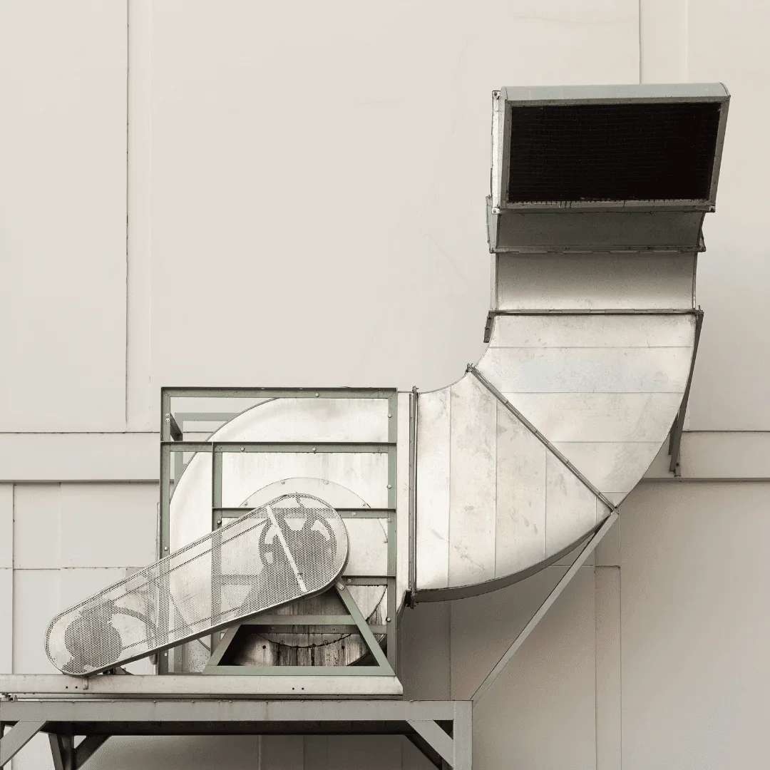 A picture of large, silver ductwork.